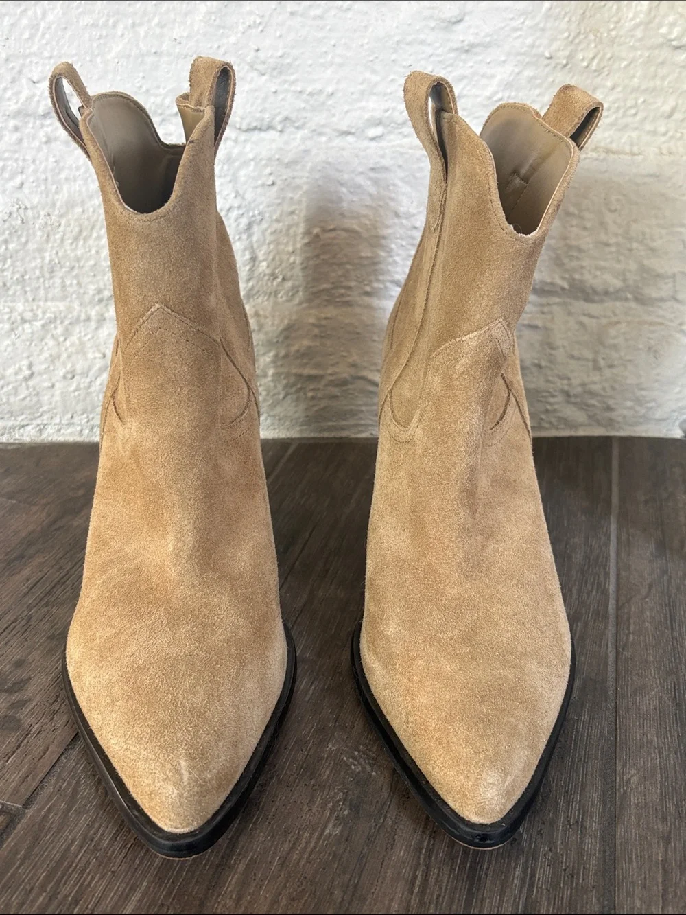 Marc Fisher Suede Pointed Western Booties - Tan